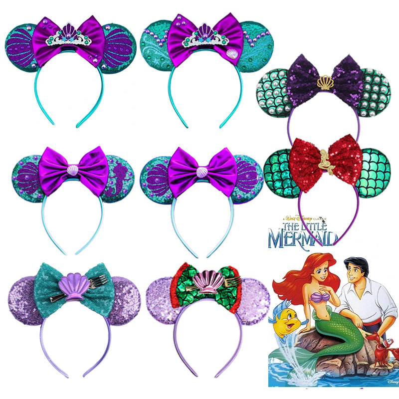 Mickey Mouse Little Mermaid Hairband Girl Flounder Hair Accessories Ariel Headband Kids Sebastian