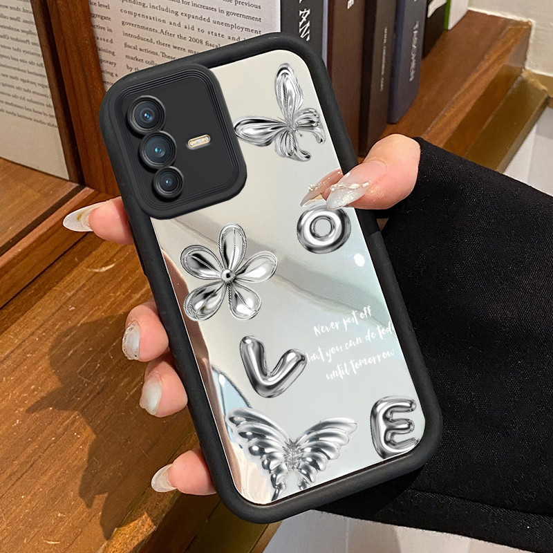 Casing Hp Untuk VIVO V23 5G V23i 5G V23E 4G V23E 5G Y75 4G Case Bunga mewah dengan efek logam perak 