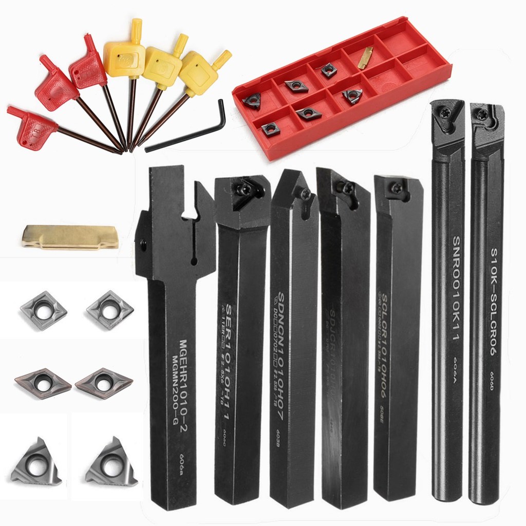 21 Buah Set 10Mm 12Mm Batang Bor Bubut Set Tempat Alat Putar Sisipan Karbida Pemotong Logam Bubut Al