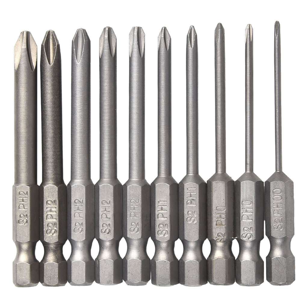 10 Buah 65Mm Set Mata Obeng Magnetik 1/4 Inci Batang Hex Listrik Sekrup Silang Mata Bor Kepala Batch