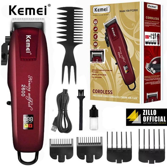 ZILLO Mesin Cukur Rambut Cas Barbershop KEMEI KM-PG2600 Indikator Baterai LCD Display Digital Paket