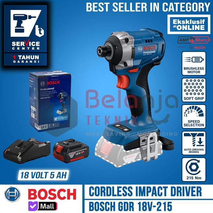 Mesin Bor Pembuka Obeng Baterai Bosch GDR 18V-215 Impact Driver Cordless Brushless 18 Volt GDR 18V