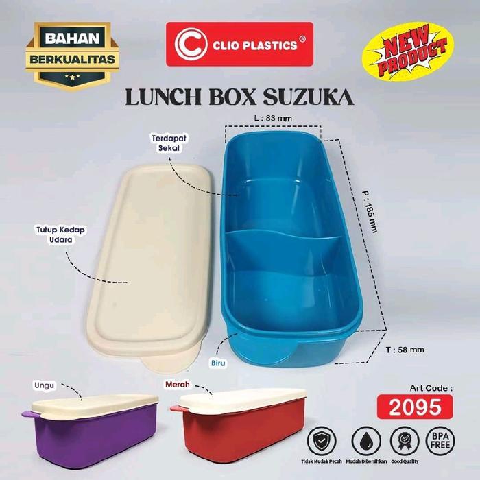 Paket 1-3 Pcs Lunch Box Suzuka 2 Sekat Clio Plastik-Tempat Makan-Kotak Bekel Saouvenir Ulang Tahun