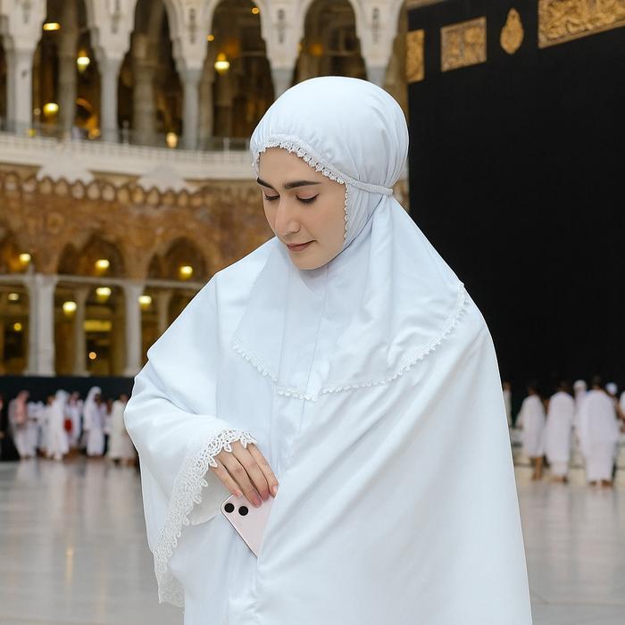 TERMURAH Jilbab Bergo Umroh Dan Haji Premium Jumbo Kantong Bersaku Anti Copet Putih Dan Hitam