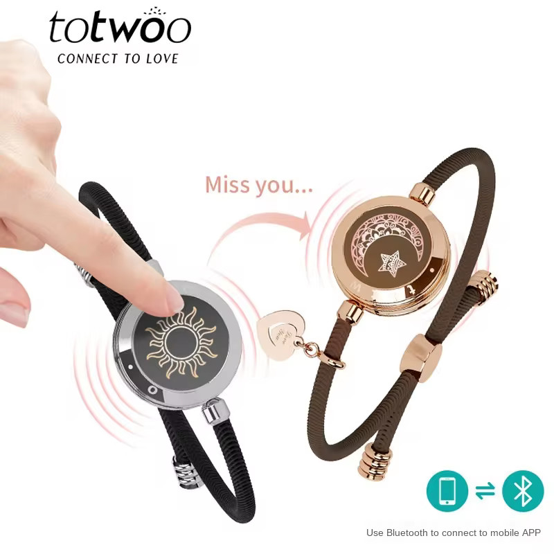 totwoo Long Distance touch Light up&Vibrate Bracelets for Couples, Long Distance Relationship Gifts