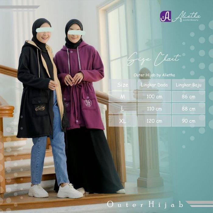 Jaket Outer Hijab Alietha Jaket Hijab Panjang Muslimah Jacket Alietha Tebal Musim Dingin Parka Pasti
