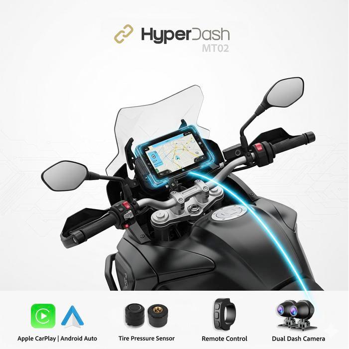 HyperDash MT02 Motorcycle Smart Screen Dashcam TPMS - Camera Motor Dash Cam Wireless Apple Carplay