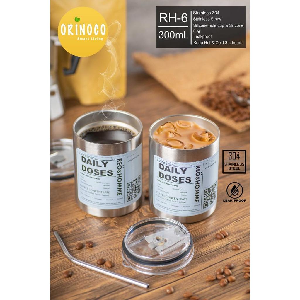 Orinoco Gelas Mug Stainless Coffee RH-6 WithStraw Stainless Leakproof