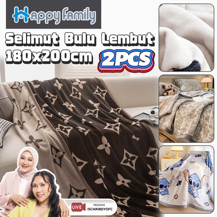Bonita World - [ Ischaindyfc] Set 2Pcs Selimut Flanel Polyester 180X200Cm High Quality / Selimut