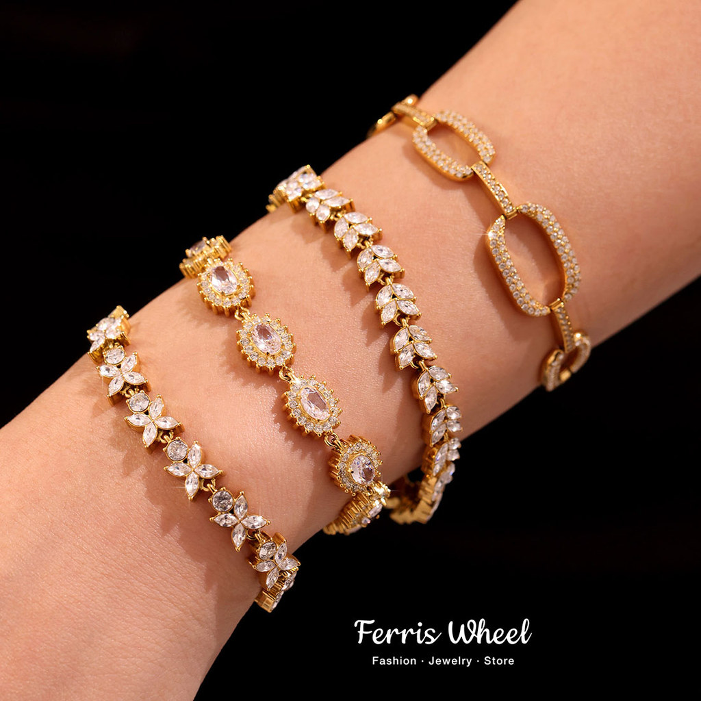 Ferris Wheel Exquisite Stainless Steel Zircon Bracelet For Women Flower Waterproof Gold Plated