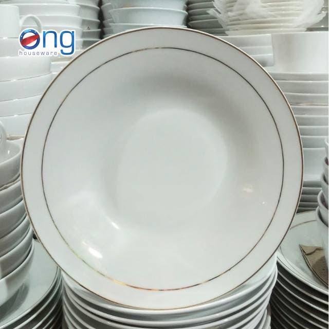 Ong Houseware - Piring Plate Makan List Bulat Putih Keramik 9 inch Glassware