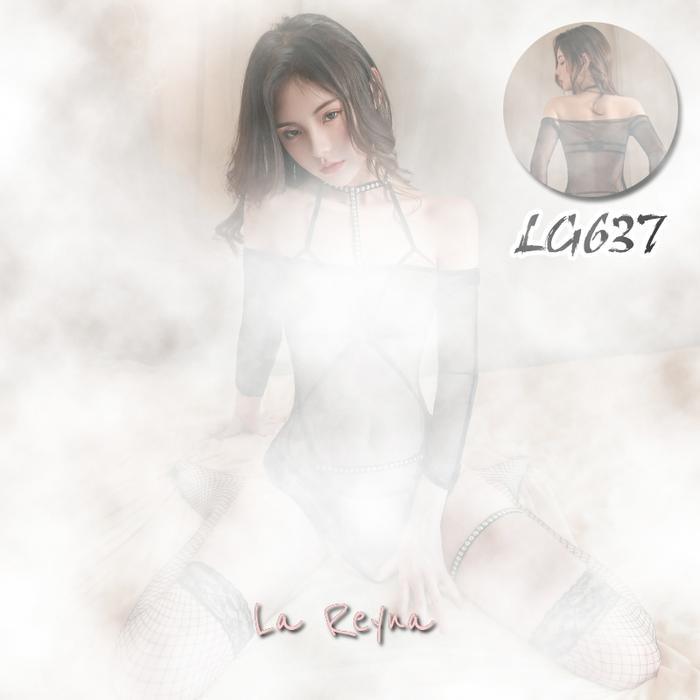 Lareyna Lingerie Sexy Mini Dress Transparan Jaring Lengan Panjang Rhinestone LG637