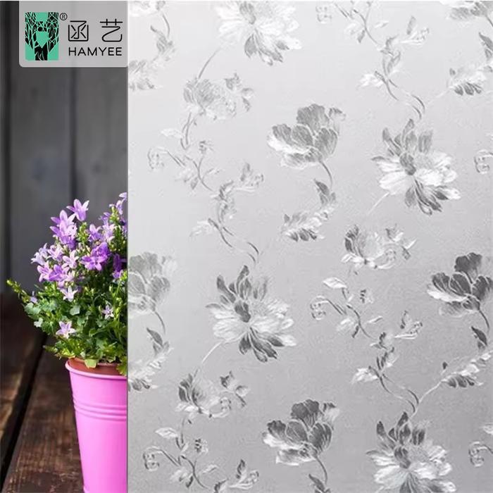 Stiker Kaca /Sticker Kaca/ Sanblast/Sunblast/Sandblast Motif Bunga Gliter 3D 323