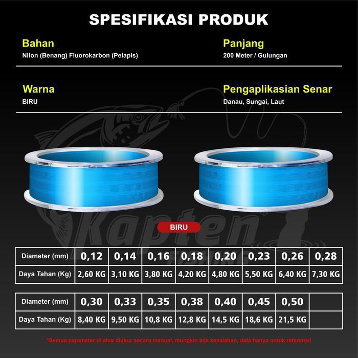 KAPTEN FISHING TALI PANCING GERMANY WARNA BIRU FISHING LINE 200M SENAR PANCING NILON ANTI KERITING