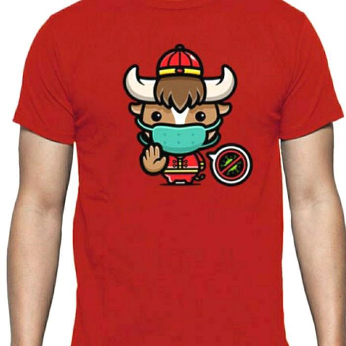Kaos Imlek 2021 - Baju Imlek Shio Kerbau Masker - Tshirt Imlek 2021