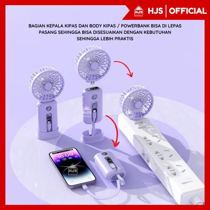 [Hjs] 2In1 Powerbank 10000Mah + Kipas Angin Mini Portabel Led Display Pengisian Daya Super Cepat