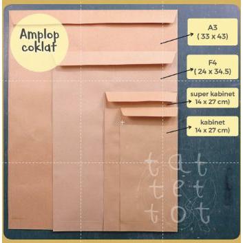 AMPLOP COKLAT KECIL SEDANG BESAR KABINET SUPER F4 A3 NON LEM ISI 50
