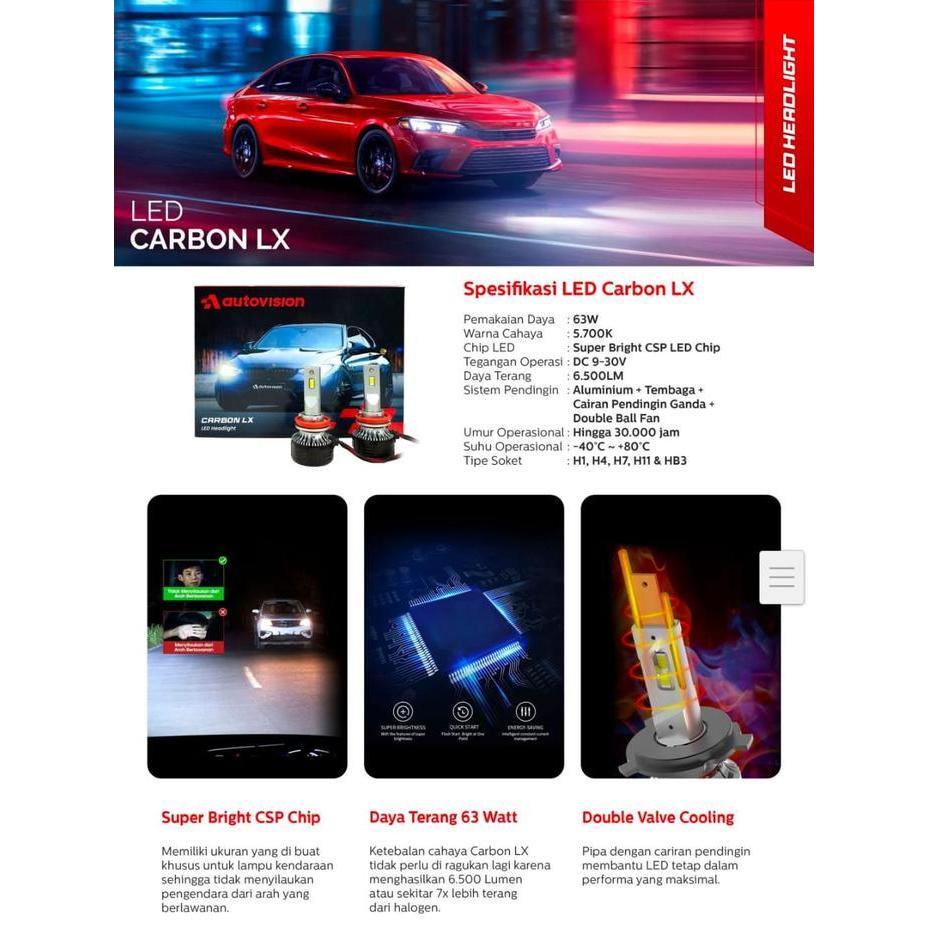 Bohlam Lampu LED Mobil Autovision Carbon LX H4 63 Watt Headlight