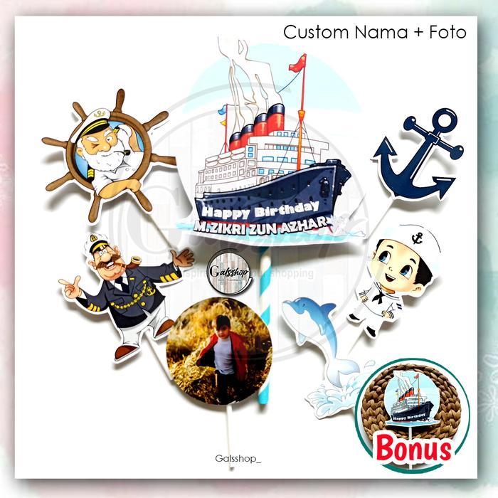 Topper cake Plus Karakter Kapal Laut Hiasan Kue Nakhoda Tusukan Kue Pelaut