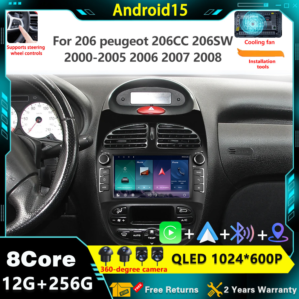 7" Car Radio Android15 for Peugeot 206 206CC 206SW 2000-2008 Multimedia Carplay Player 2Din Stereo