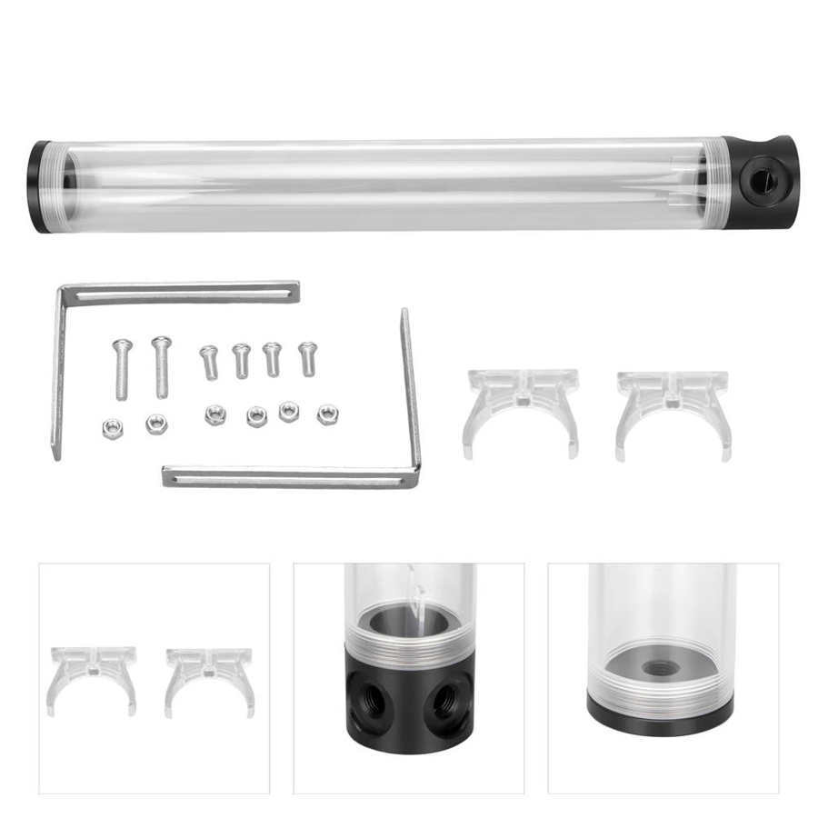 400mm Length Water Cooling Tank Reservoir Fully Open Acrylic Cylinder 4 Holes G1/4 Thread Water Tank