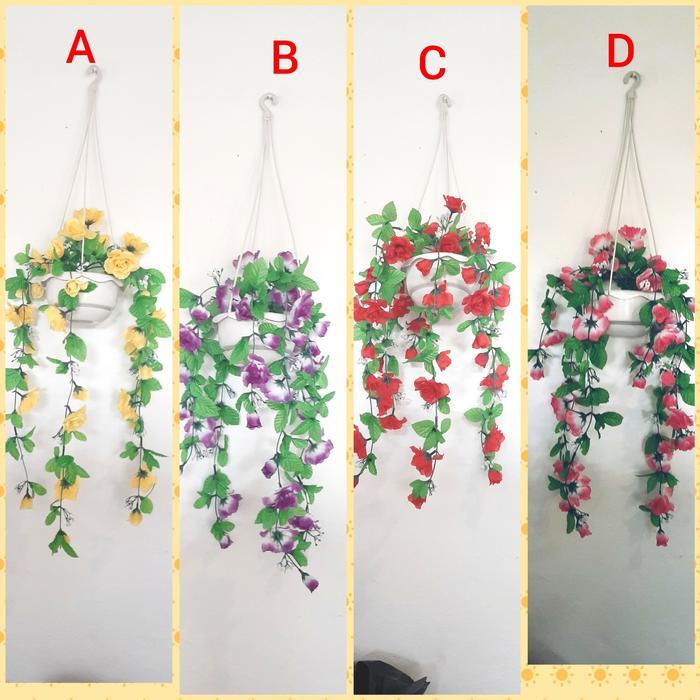BUNGA HIAS PLASTIK POT GANTUNG BUNGA PALSU ARTIFICIAL HIASAN RUMAH