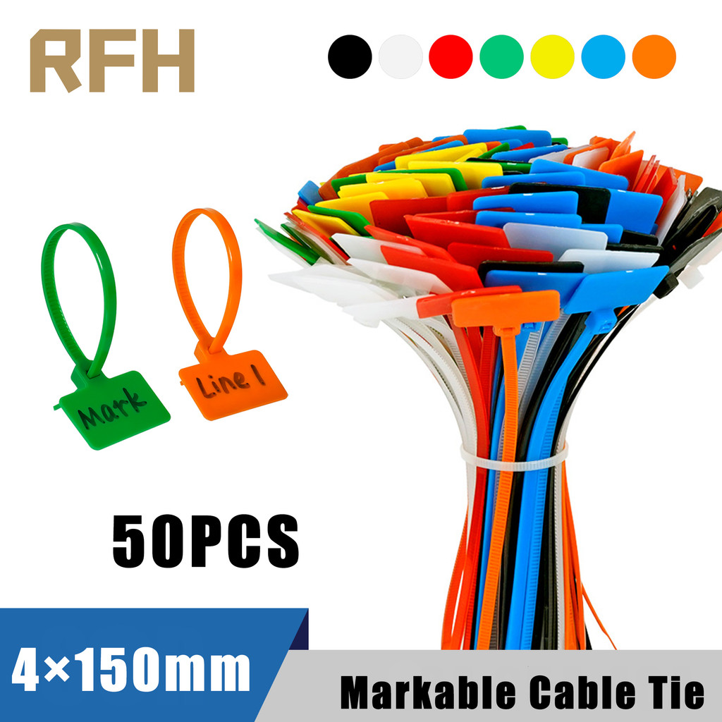 50Pcs Easy Mark 4*150Mm Nylon Cable Ties Tag Labels Plastic Loop Ties Markers Cable Tag Self-Locking