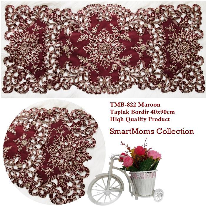 TAPLAK MEJA TAMU BORDIR MEWAH / TAPLAK MEJA TAMU PREMIUM BORDIR MAROON