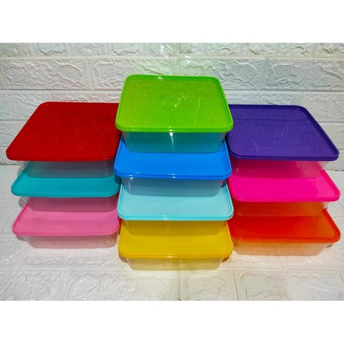 (PROMO RAMADHAN) KOTAK PLASTIK THINWALL 2000 ML (10PCS) TUTUP WARNA MICROWAVE OVEN SAFE PREMIUM