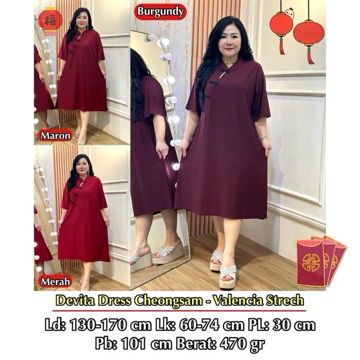 Fina Bigsize - (Devita Dress Cheongsam) Dress Imlek Wanita Jumbo Bigsize #Gratisongkir