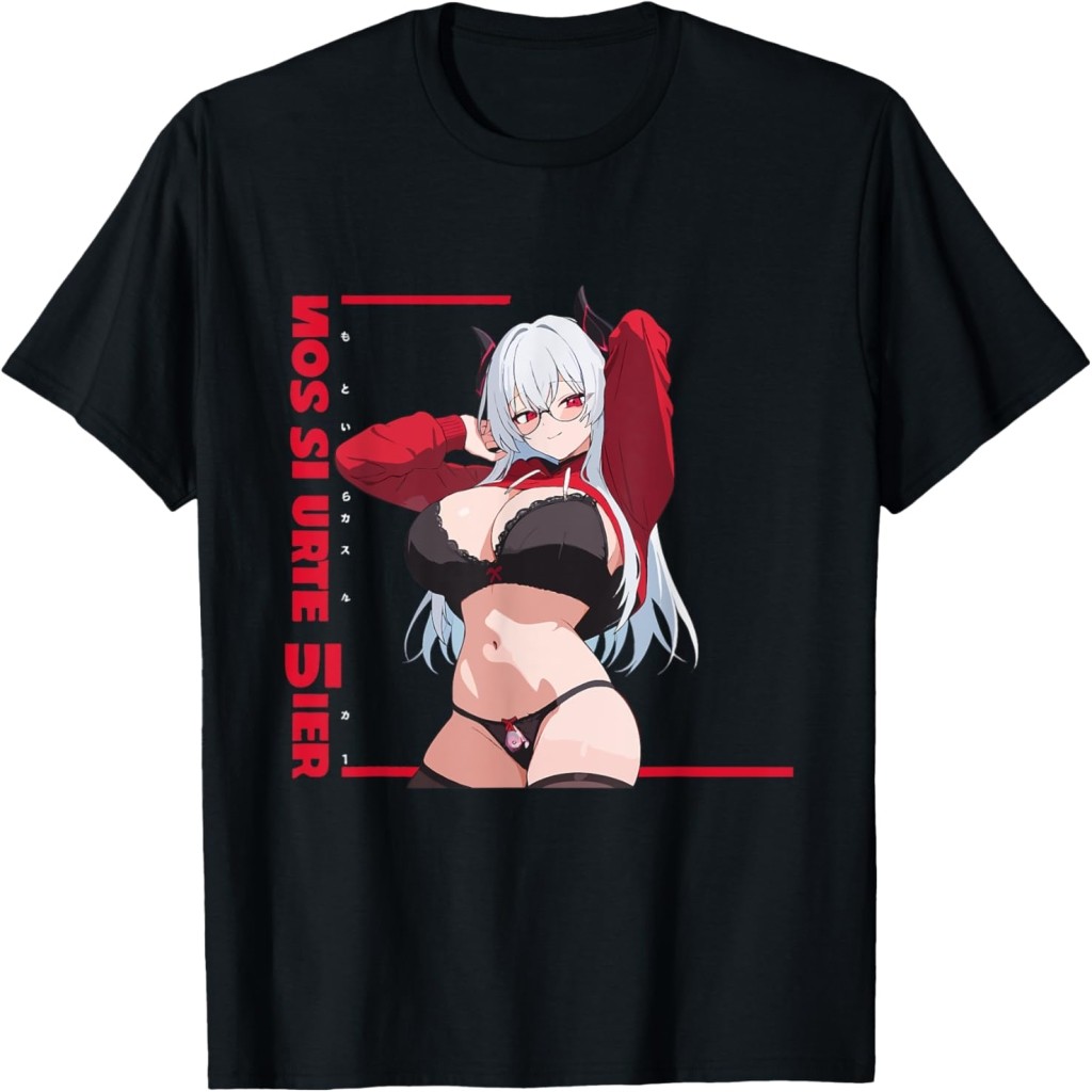 Waifu Sexy Anime Girl Glasses Horns Japanese Style T-Shirt