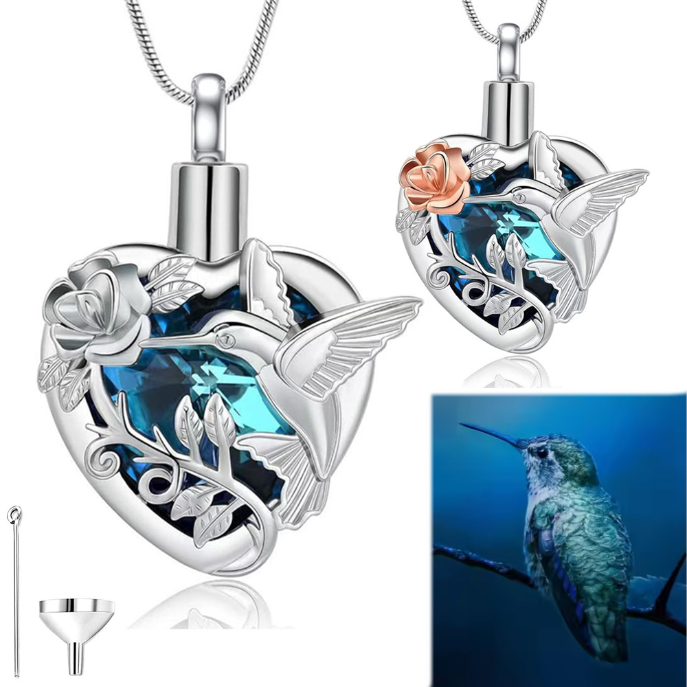 Hummingbird Heart Urn Locket Necklace for Ashes and Urn Locket Cremation Necklace for Ashes Memorial