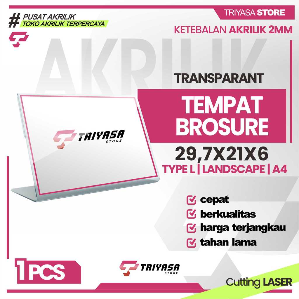 AKRILIK BROSUR, QRIS, STAND BROSUR A4 LANDSCAPE TYPE L