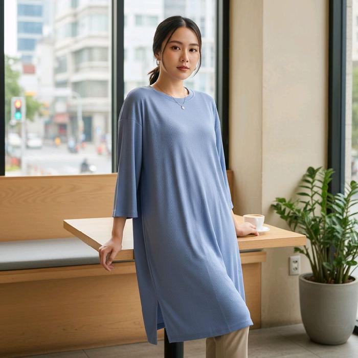 Ini Murah Tunik Knit Premium Ld 130Cm Lengan 7/8 Bigsize Midi Muslim Dress Wanita Tunik Knit
