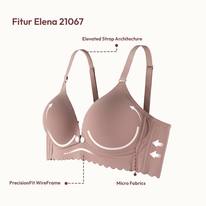 ORIGINAL Elena Bra Menyusui Kancing Depan Tanpa Kawat Busa Cup B Kait 3 Polos Bh 36B - 42B E BRA