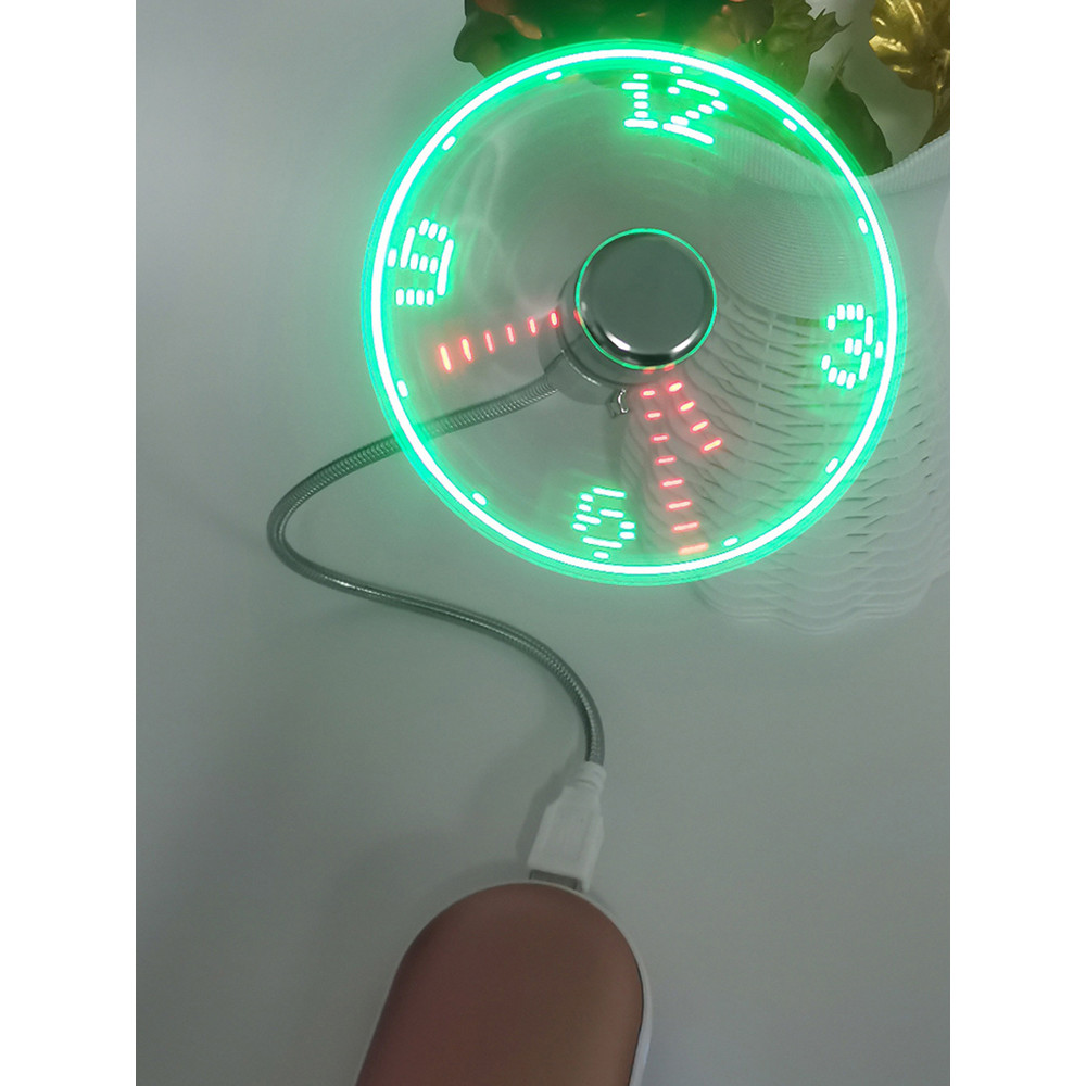LED Clock Fan Time Temperature Display Mini Cooling Flashing Fan DC 5V Hand Mini USB Fan Portable