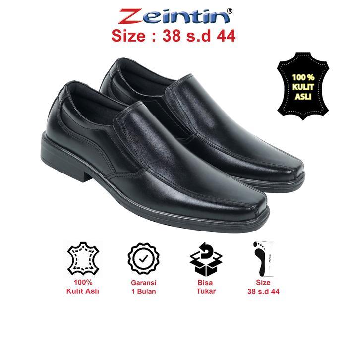 Compass - Sepatu Pantofel Pria Bahan Kulit Sepatu Keja Kantor Full Hitam Aj Shoes Kerja Fantofel