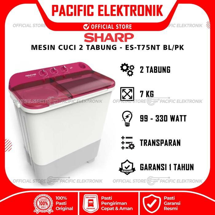 Mesin Cuci Sharp 7Kg / 7 Kg Est - 75Nt - Bl/Pk (Biru /Pink) Co