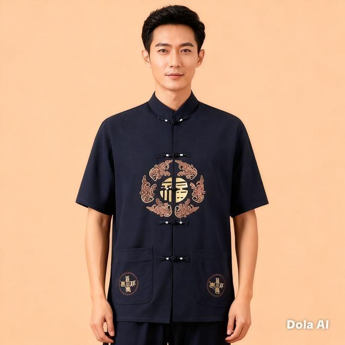 Promo Sale Edisi Imlek Baju Cheongsam Pria Lengan Pendek Qipao Kemeja Formal Tradisional China