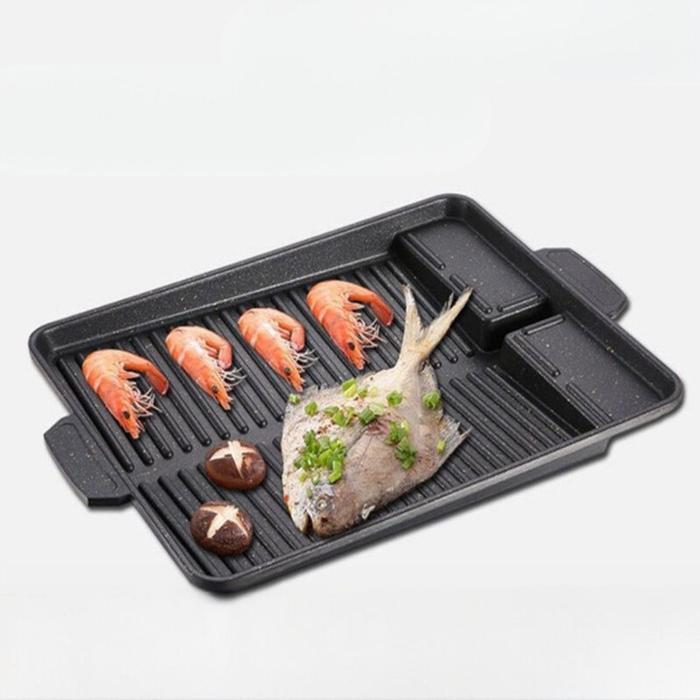 Pemanggang BBQ Persegi Alat Panggang Anti Lengket Anti Karat Grill Pan Marbel Coating Pemanggang