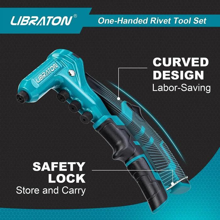 LIBRATON ONE-HANDED RIVET GUN, POP RIVET GUN SET, PROFESSIONAL HAND RIVETER, MANUAL RIVETING TOOL