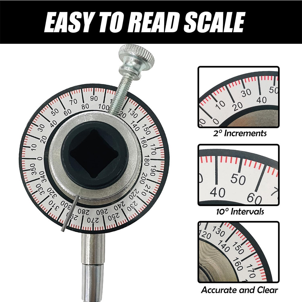 360? Car Drive Torque Angle Gauge 1/2" Drive Torque Meter Angle Torque Wrench with Flexible Arm
