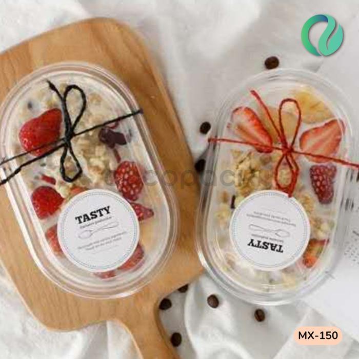 Dessert Cup Puding Oval PET 450 ml With Lid 25 PCS