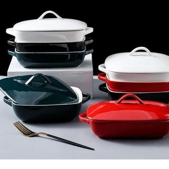 Piring Saji Ceramic baking tray with Cover / Tempat Piring keramik dengan tutup tempat piring saji