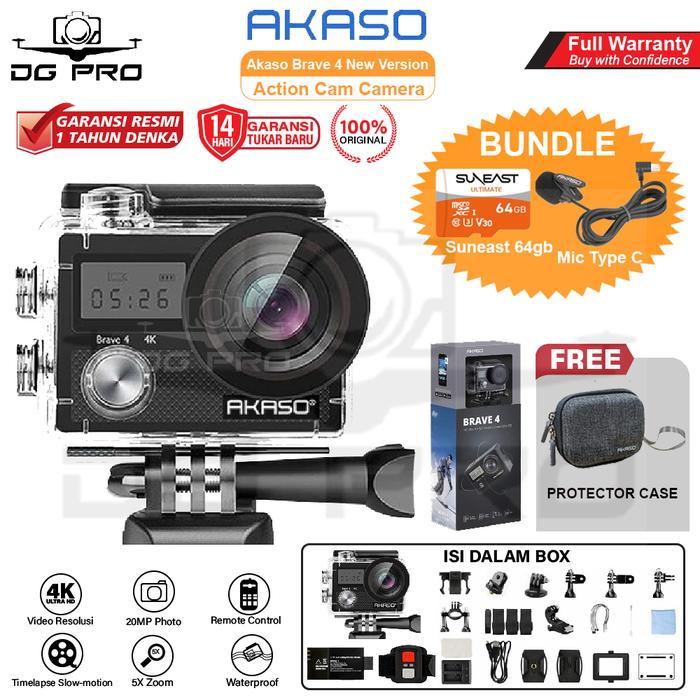 Akaso Brave 4 New Version Action Cam Camera Wifi 4K Waterproof + Remote Resmi