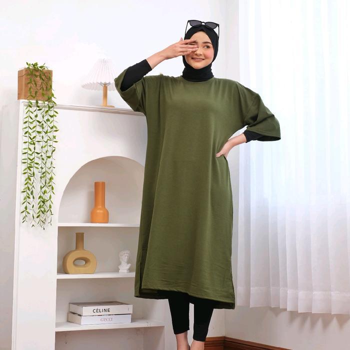 Midi Dress Basic Busui Friendly Oversize Kaos Jumbo Long Tunik Tshirt Dress Polos