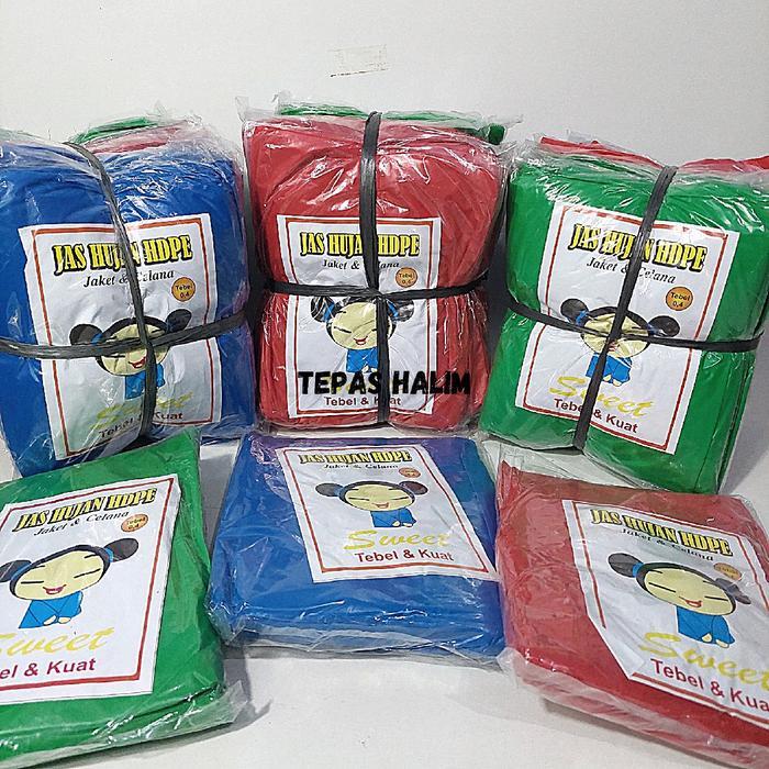 1 Lusin Jas Hujan Plastik Tebal Setelan Jaket Celana merk Boss Baby