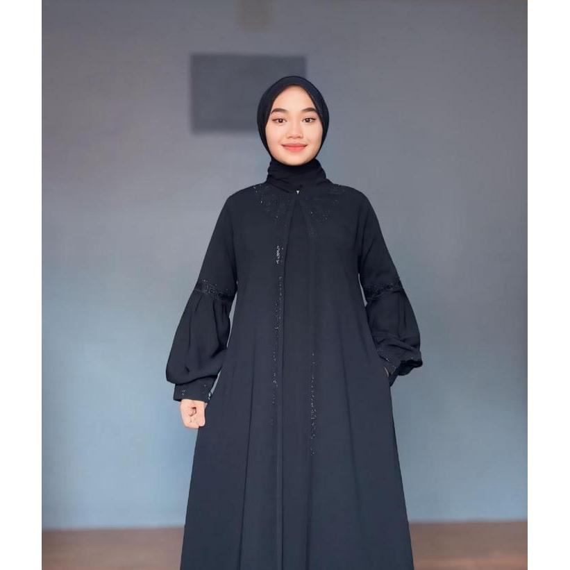 Gamis Abaya Arab Mecca Model Krah Jetblack Wolfis Lengan Balon Terbaru