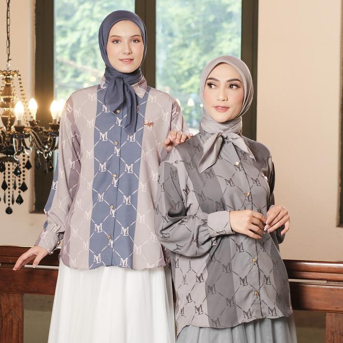 Mylady Hijab Kemeja Arcelli Cantik Nyaman Basic Grey Motif Muslim Baju Wanita Dress Dewasa Terlaris