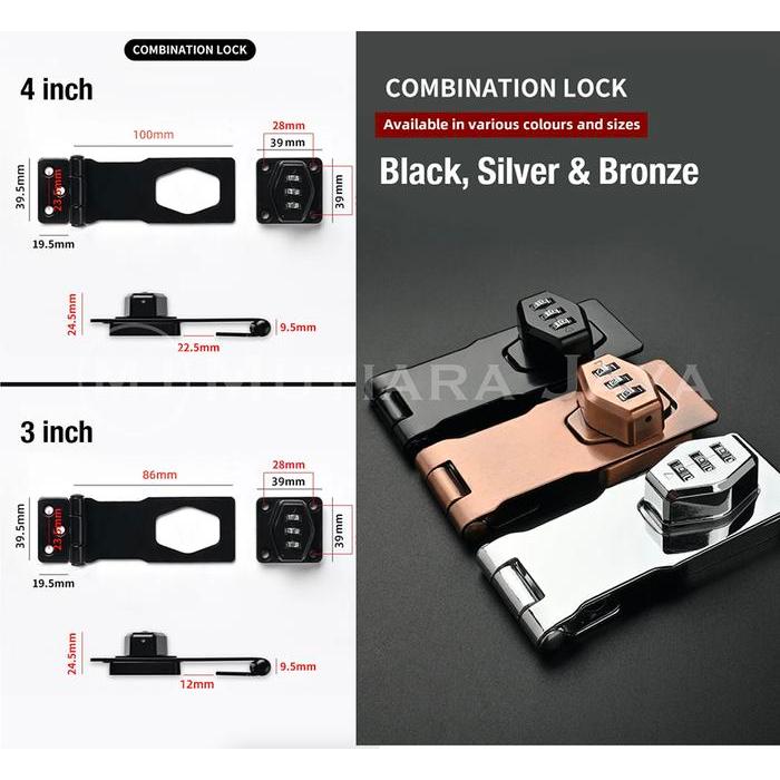 Plato Gembok Overpal Grendel Kode Digit Kunci Pintu Lemari